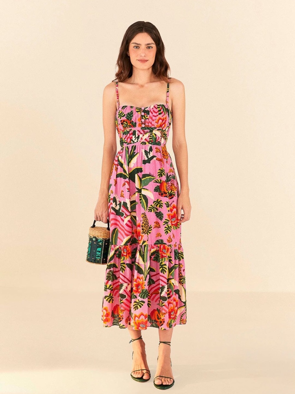 NWT FARM Rio Leopard Forrest Pink Midi Dress Size M - Picture 11 of 11